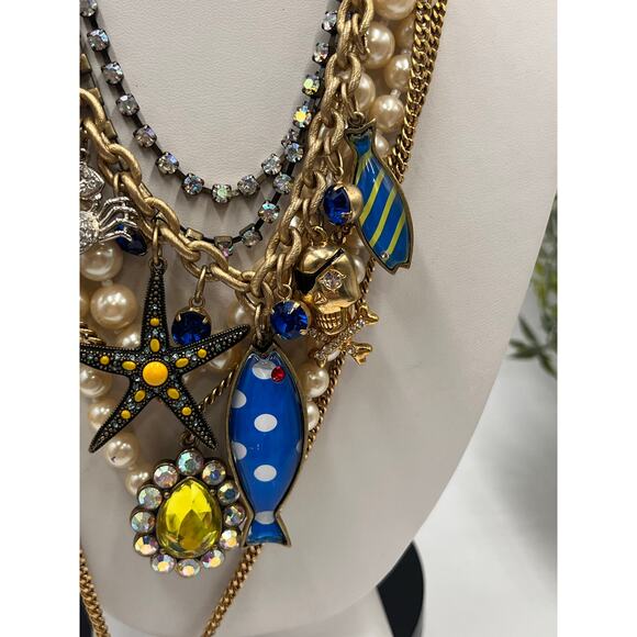 Betsey Johnson Bold MultiStrand Fish Nautical Lucite Anchor Crab Pearl Necklace - Picture 3 of 14